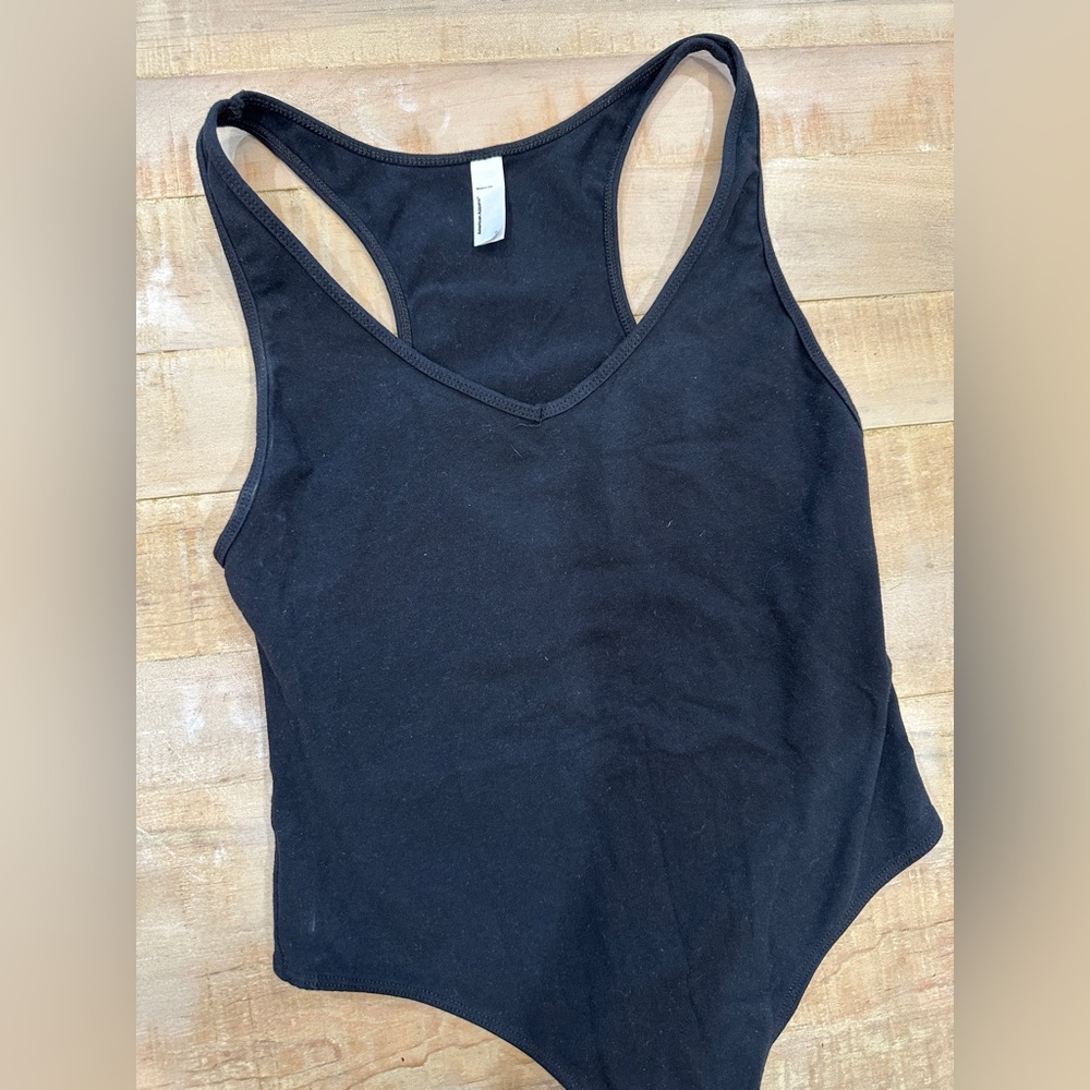American Apparel v neck Racerback black womens bodysuit thong